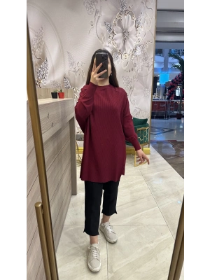 İnvee 6250 omzu şifon tunik bordo