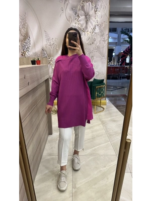 İnvee 6250 omzu şifon tunik fuşya