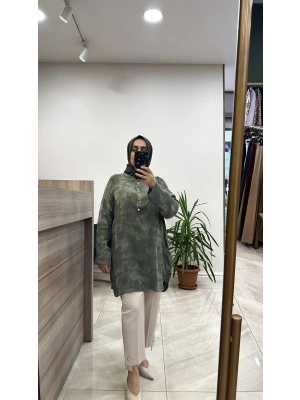 İnvee 7109 Çiçek Desenli Tunik Haki