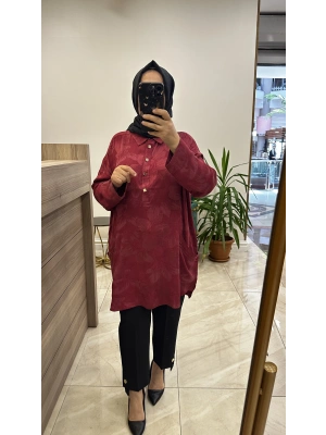 İnvee 7109 Çiçek Desenli Tunik Kırmızı