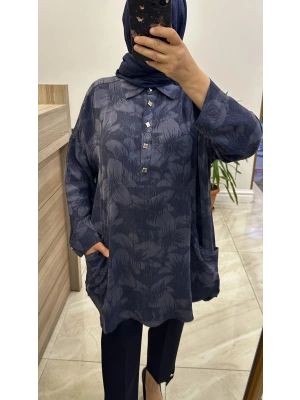 İnvee 7109 Çiçek Desenli Tunik Lacivert