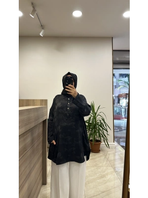 İnvee 7109 Çiçek Desenli Tunik Siyah