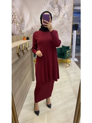 İnvee Merserize Etek Bordo