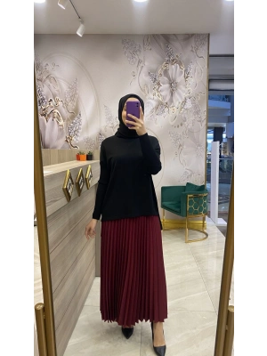 İnvee Pliseli Etek Bordo