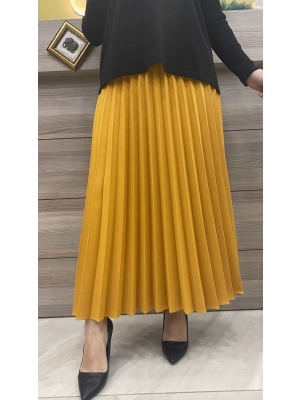 Niqozza Pliseli Etek Hardal