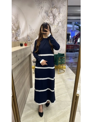 Nuss 1400 Elbise Lacivert-Ekru
