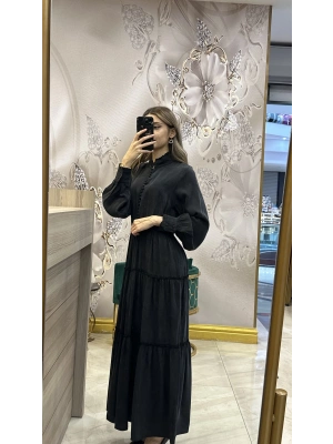 QEFFA 087 İpek Liosel Siyah Elbise