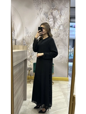 QEFFA 139 Şifon Krep Ferace Siyah