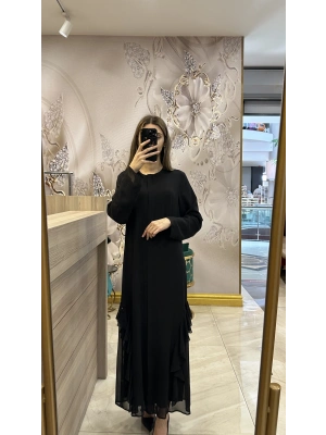 QEFFA 202 Şifon Krep Abaya Siyah