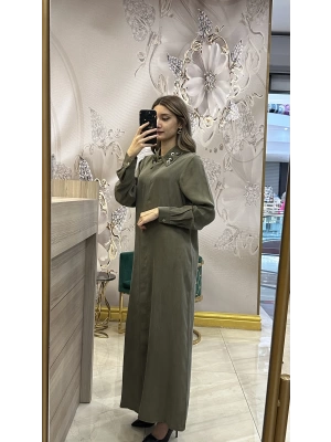 QEFFA 136 İpek Liosel Elbise /Ferace Yeşil