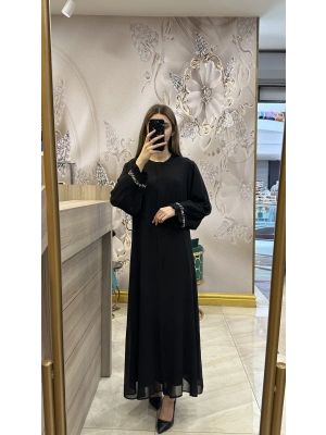 QEFFA 137 Şifon Krep Abaya Siyah
