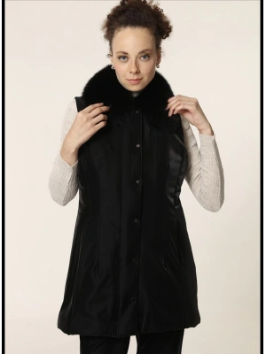 Qupra Kürk Yaka Yelek Siyah