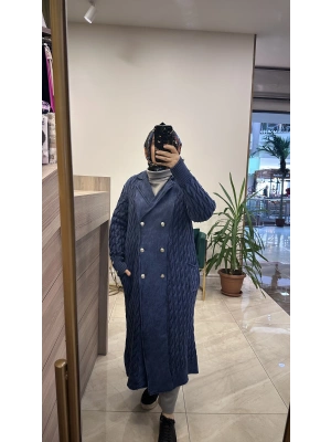 Triko Detaylı Kap Mavi