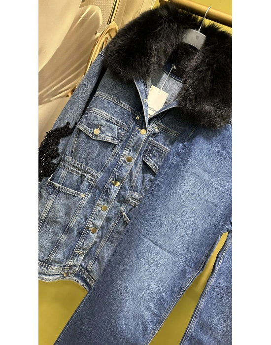 Venöve 25FWCEK0029 Mavi Mone Ceket