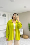 Ayrobin Kumaş Tek Cep Oversize Gömlek Olive