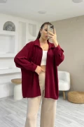 Ayrobin Kumaş Tek Cep Oversize Kırmızı Gömlek