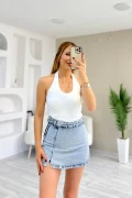 Boyundan Geçmeli Sandy Kumaş Bluz Beyaz