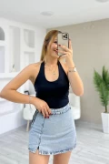 Boyundan Geçmeli Sandy Kumaş Bluz Siyah