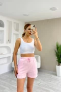 Çizgili Orjinal Marka Şort Pembe
