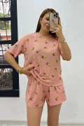 Desenli Şortlu İkili Pijama Takımı Ananas