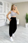 Likralı Kemerli Oysho Kumaş Şalvar Siyah