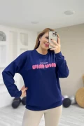 Miu Nakışlı Lacivert Sweatshirt