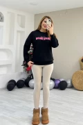 Miu Nakışlı Siyah Sweatshirt