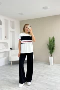 Modal Kumaş Çizgili Takım Siyah