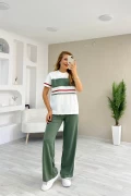 Modal Kumaş Çizgili Takım Yeşil
