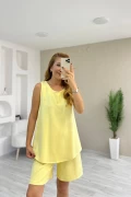 Modal Kumaş Taş Detay Şortlu Takım Sarı
