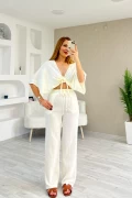 Müslin Kumaş Kimono Takım Krem