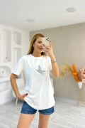 Orjinal Marka Beymen Taş Baskılı Tshirt Beyaz