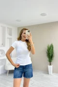 Oysho Kumaş Bisiklet Yaka Kısa Kol Tişört Beyaz