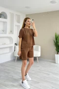 Pike Modal Kumaş Şortlu Takım Kahverengi
