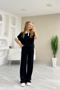 Polo Yaka Oysho Kumaş Palazzo Takım Siyah