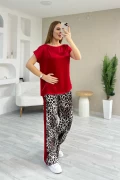Saten Leopar Takım Kırmızı