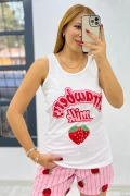 Şortlu Askılı Pijama Takımı Çilekli