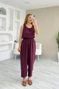 Tensel Kumaş Kolsuz Pantolon Takım Mürdüm