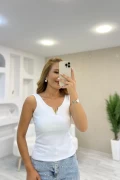 V Aksesuarlı Fitilli Sıfır Kol Bady Beyaz