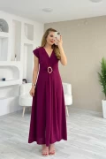 Vatkalı Toka Detay Elbise Mürdüm