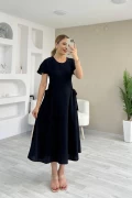 Yan Bağlama Detay Ayrobin Elbise Siyah