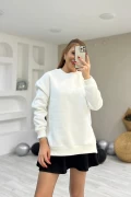 Yan Fermuarlı Beyaz Sweatshirt