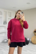 Yan Fermuarlı Kırmızı Sweatshirt