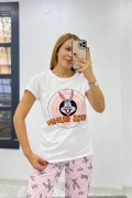 Yarım Kollu Baskılı Pijama Takımı Pembe