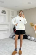 Yıldız Baskılı Zara Beyaz Sweatshirt