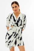 Kruvaze Yaka Beli Açık Zebra Desen Kadın Elbise
