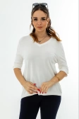 Düğme Detay Oversize V Yaka Kadın Merserize Bluz