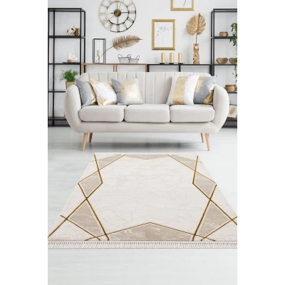 Efsun Modern Salon ve Oturma Odası Halısı - Krem Gold