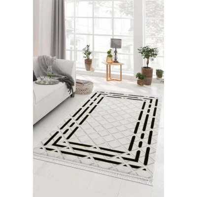 Elizza Collection Modern Salon ve Oturma Odası Halısı - Krem Siyah
