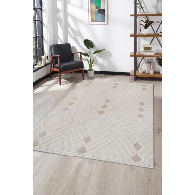 Grade Bukleli Dokuma Halı Çocuk Odası Oturma Odası Salon Mutfak Halısı - Krem